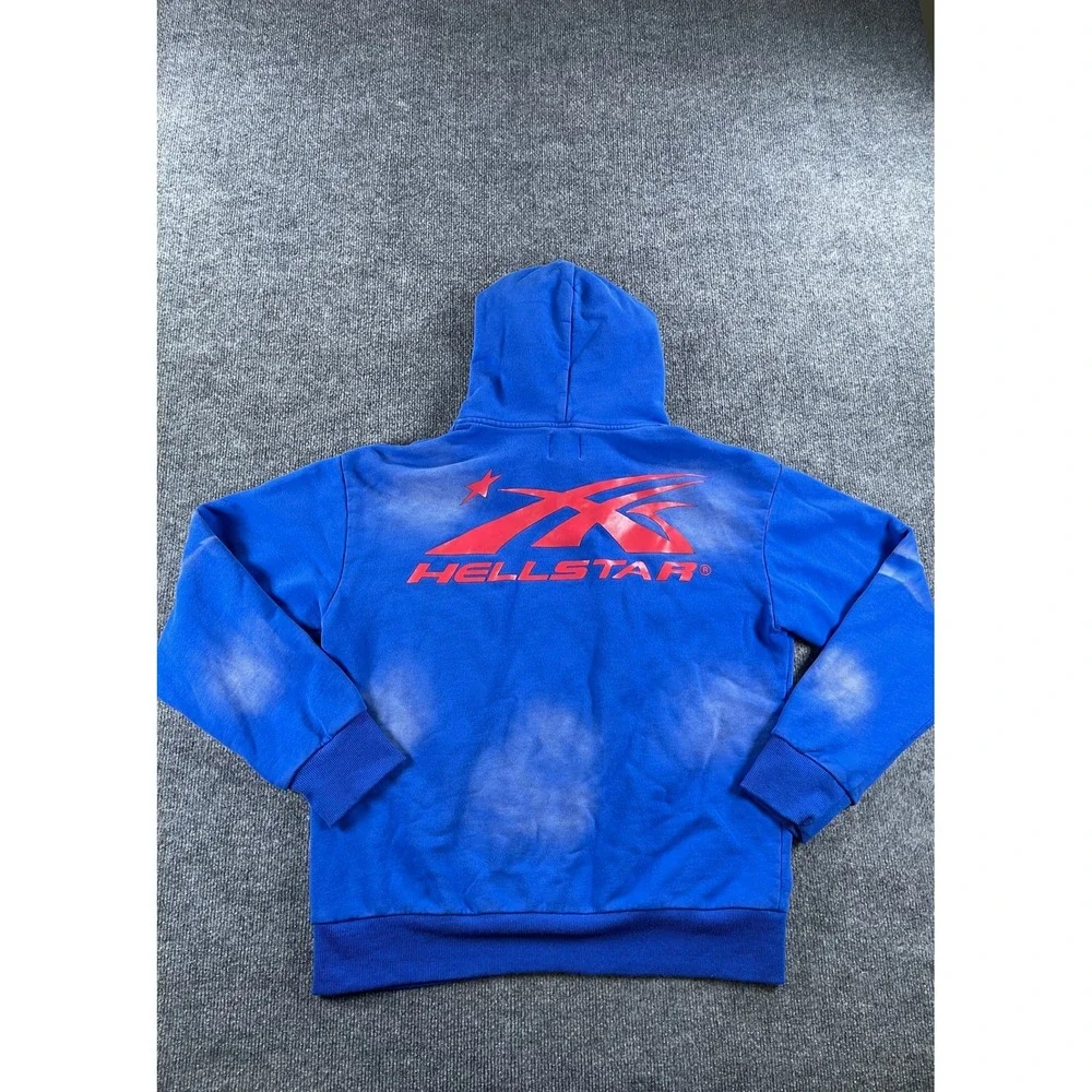 Hellstar Blue Sun Faded Cloud Logo Hoodie Mens Small Streetwear Pullover